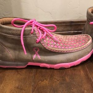 Pink twisted X moccasins